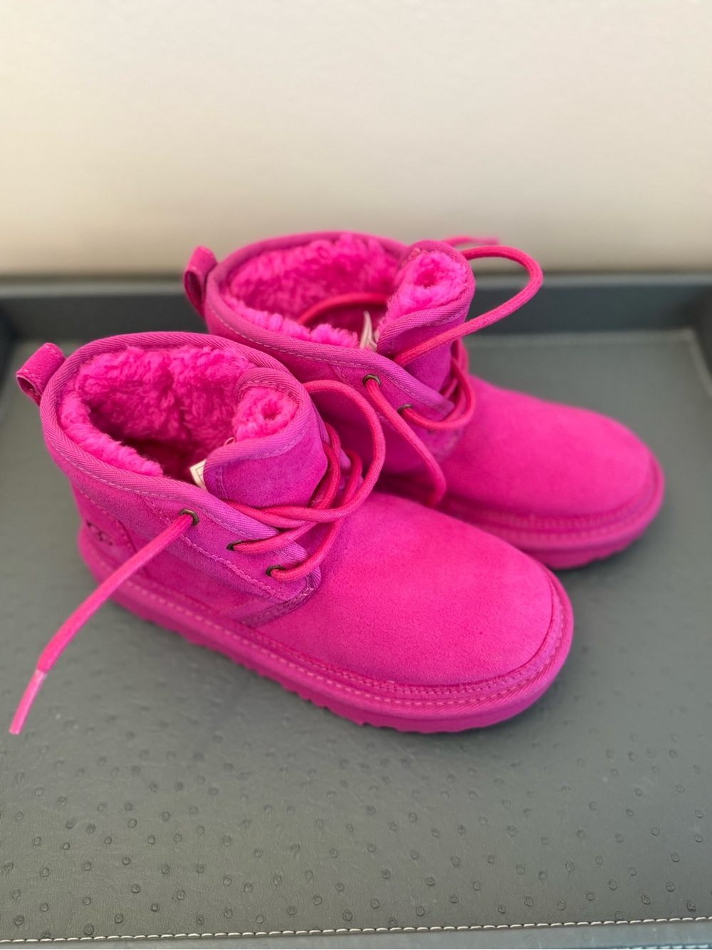 UGG Kids Pink Fleece-Lined Suede Boots